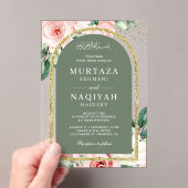 Invitations En Acrylique Rose Floral Sage Vert Arc Mariage musulman (In situ (ordinateur de poche))