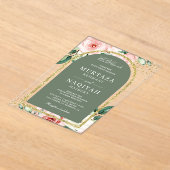 Invitations En Acrylique Rose Floral Sage Vert Arc Mariage musulman (Poser)