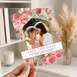 Invitations En Acrylique Rose Florale Rose Corail Photo Mariage Enregistrer
