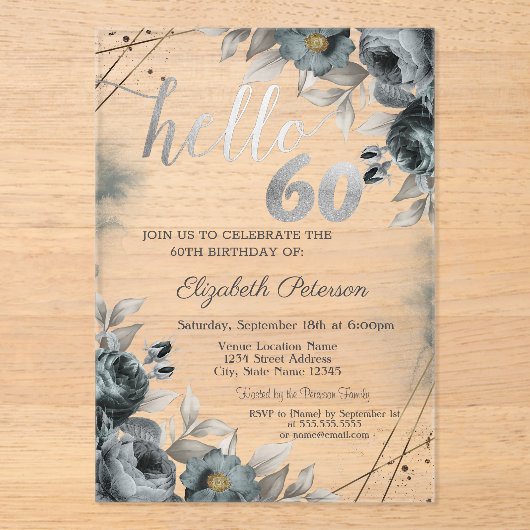 Invitations En Acrylique Rose foncé Vert 60e anniversaire (Recto)
