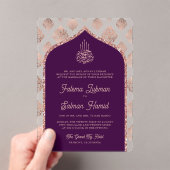 Invitations En Acrylique Rose foncé violet or Damask Arch Mariage musulman (In situ (ordinateur de poche))