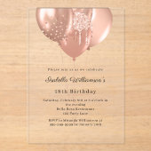 Invitations En Acrylique Rose gold balloons clear luxury birthday  (Recto)