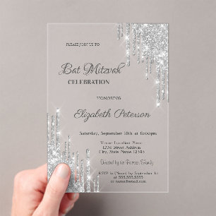 Invitations En Acrylique Rose Gold Bar Mitzvah Gouttes de paillettes d'arge