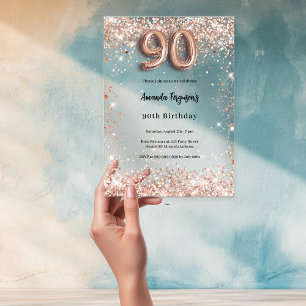 Invitations En Acrylique rose gold clair pour fête des 90 ans