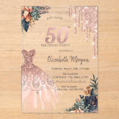 Invitations En Acrylique Rose Gold Drips Robe Moody Flowers 50e anniversair (Recto)