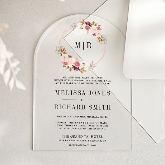 Invitations En Acrylique Rose Gold Dusty Pink Floral Wedding