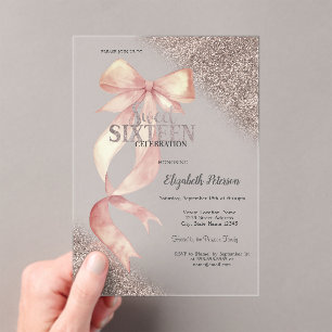 Invitations En Acrylique Rose Gold Glitter Arc Chic Rose Douce 16 Ans Rose