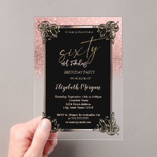 Invitations En Acrylique Rose Gold Glitter Ombre Border 60th Birthday Party