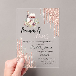 Invitations En Acrylique Rose Gold Gouttes de vin Raisins Enterrement de v