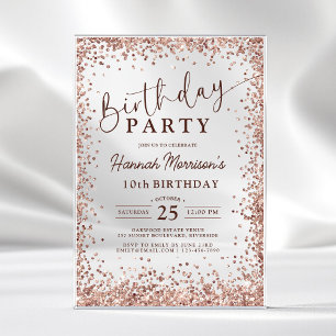 Invitations En Acrylique Rose Gold Pailleté Métallisé Élégant pour 10e Anni
