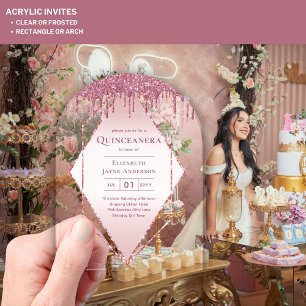 Invitations En Acrylique Rose Gold Rose Acrylique Quinceanera Pailleté Rose