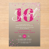 Invitations En Acrylique Rose Gold Rose & Black Sweet 16 Anniversaire (Recto)