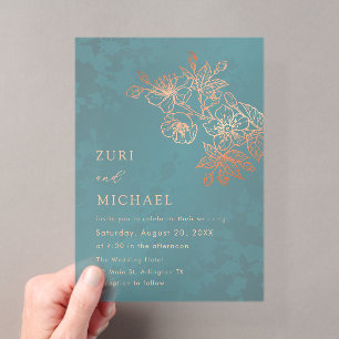Invitations En Acrylique Rose Gold Sarcelle Transparent Mariage Décontracté