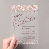 Invitations En Acrylique Rose gold script modern Sweet 16 clear (In situ (ordinateur de poche))