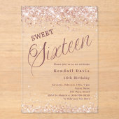 Invitations En Acrylique Rose gold script modern Sweet 16 clear (Recto)