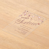 Invitations En Acrylique Rose gold script stars modern Sweet 16 clear (Poser)