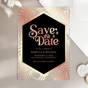 Invitations En Acrylique Rose Gold Tropical Palm Mariage Enregistrer la Dat