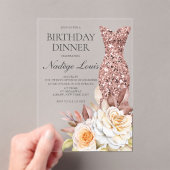 Invitations En Acrylique Rose moderne doré rose florale robe Anniversaire (In situ (ordinateur de poche))