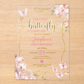 Invitations En Acrylique Rose Notre Petit Papillon Floral Girl 1er Annivers (Recto)