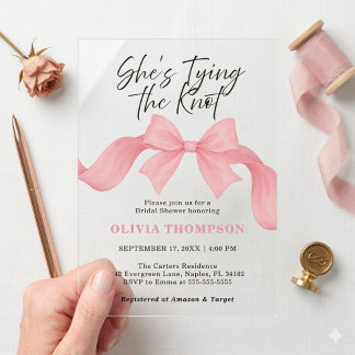 Invitations En Acrylique Rose Pâle Elle se marie Nœud Papillon Fête de Mari
