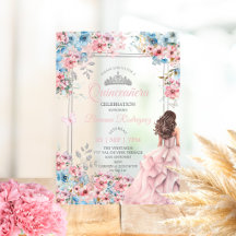 Rose Pâle et Floral Argent Bleu Quinceañera