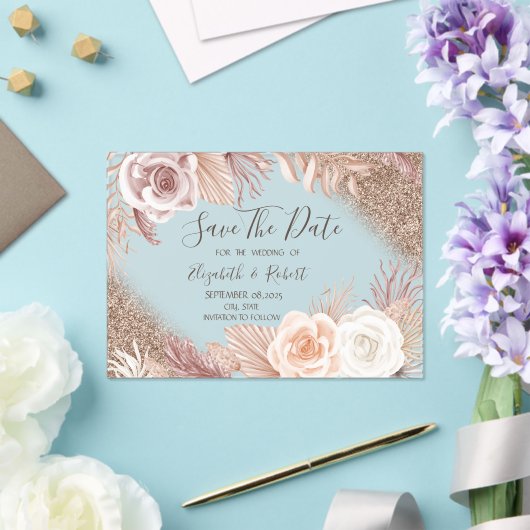 Invitations En Acrylique Rose Parties scintillant Or Fleurs Boho Ombre Enre (Insitu (Mariage))