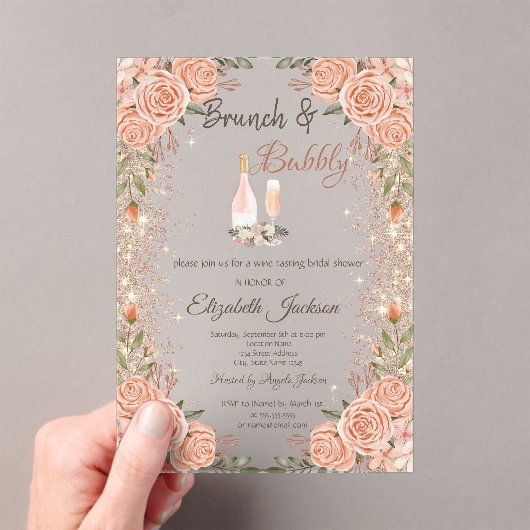 Invitations En Acrylique Rose Parties scintillant or Poussière Brunch Rose (In situ (ordinateur de poche))
