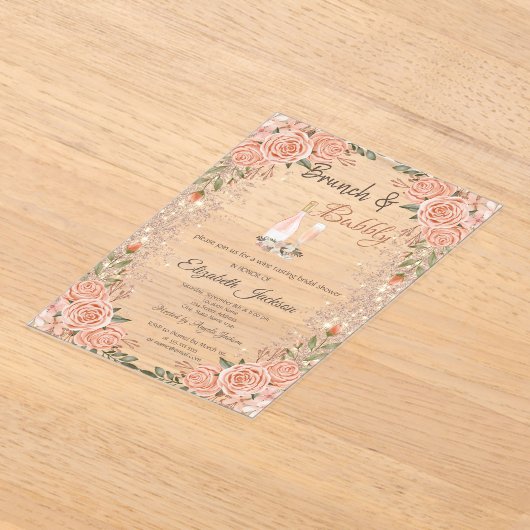 Invitations En Acrylique Rose Parties scintillant or Poussière Brunch Rose  (Poser)