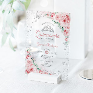 Invitations En Acrylique Rose Quinceanera aquarelle rose fluo