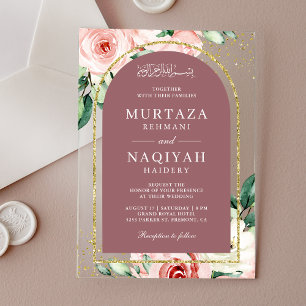 Invitations En Acrylique Rose rose floral Dusty Arch Mariage musulman