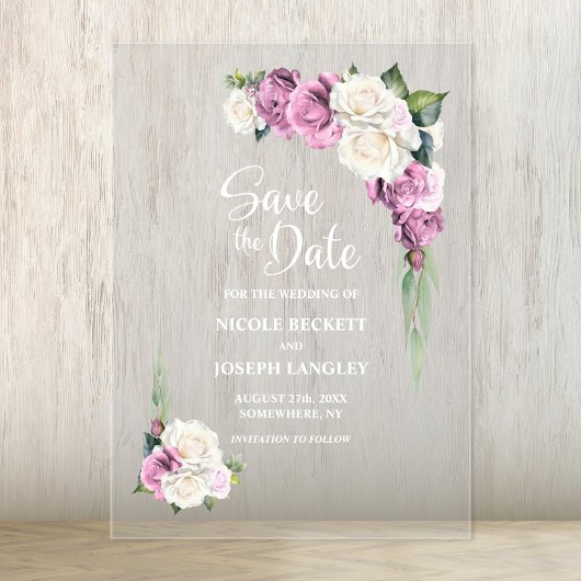 Invitations En Acrylique Rose Rose Floral Mariage Enregistrer la date