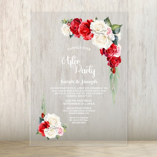 Invitations En Acrylique Rose rouge Floral Mariage après la fête