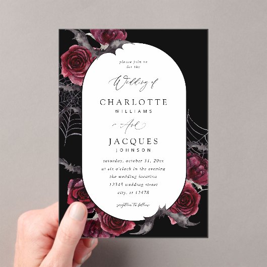 Invitations En Acrylique Rose rouge Halloween chauves-souris Mariage noir (In situ (ordinateur de poche))