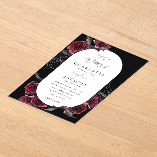 Invitations En Acrylique Rose rouge Halloween chauves-souris Mariage noir (Poser)