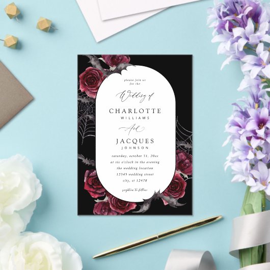 Invitations En Acrylique Rose rouge Halloween chauves-souris Mariage noir (Insitu (Mariage))