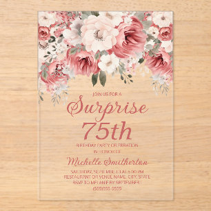 Invitations En Acrylique Rose rouge poussiéreuse Crème Aquarelle Floral Sur