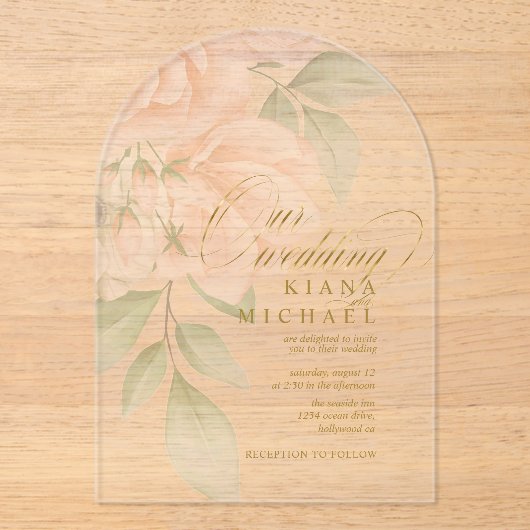 Invitations En Acrylique Rose souple Mariage transparent ID828 (Recto)