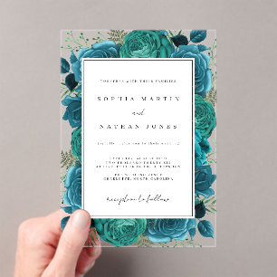 Invitations En Acrylique Rose Turquoise élégant Mariage clair