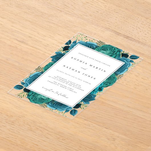 Invitations En Acrylique Rose Turquoise élégant Mariage clair (Poser)