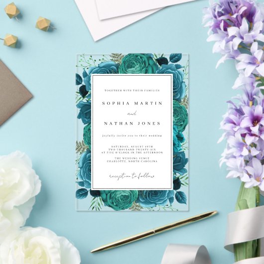 Invitations En Acrylique Rose Turquoise élégant Mariage clair (Insitu (Mariage))