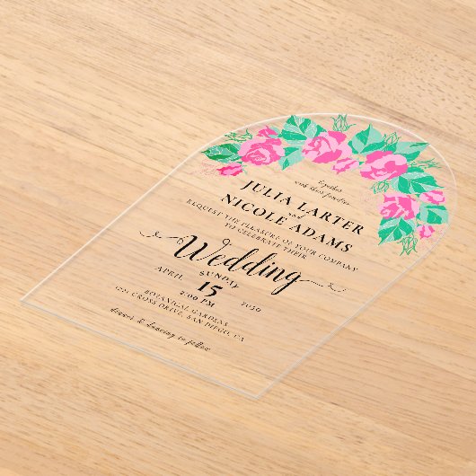 Invitations En Acrylique Rose Vert Rose Pétales Fleurs Jardin Mariage (Poser)