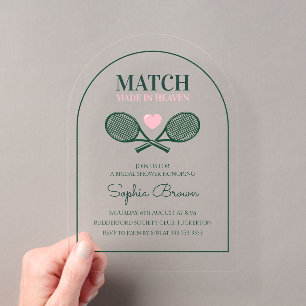 Invitations En Acrylique Rose Vert Tennis Arch Shower de Mariée