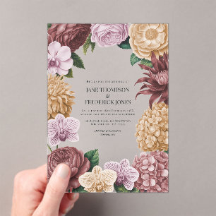 Invitations En Acrylique Rose Vintage, Pivoine Poussiéreuse & Mariage Tan D