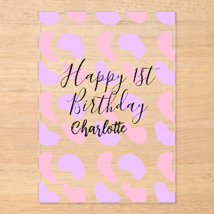Invitations En Acrylique Rose violet abstrait formes heureux 1er anniversai