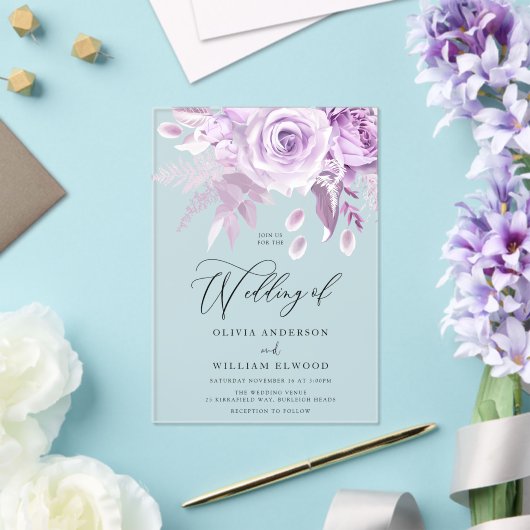 Invitations En Acrylique Rose violet enchanté Mariage moderne (Insitu (Mariage))