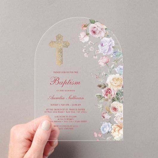 Invitations En Acrylique Roses Arch Baptism (In situ (ordinateur de poche))