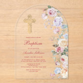 Invitations En Acrylique Roses Arch Baptism (Recto)