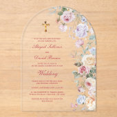 Invitations En Acrylique Roses Arch Religious Wedding (Recto)