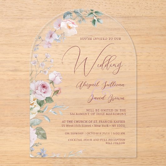 Invitations En Acrylique Roses Arch Wedding (Recto)