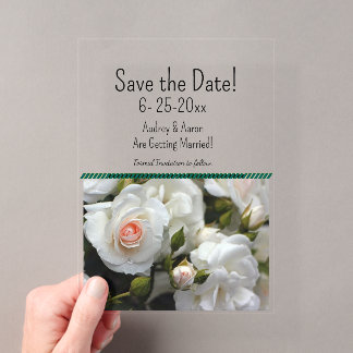 Invitations En Acrylique Roses blanches acryliques Save the Date